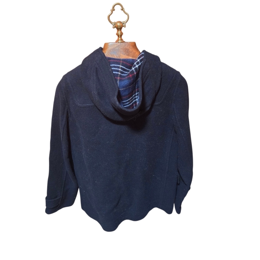 American Eagle Wool Blend Navy Blue Hooded Duffel Coat Horn Toggle Size Large - Picture 2 of 6